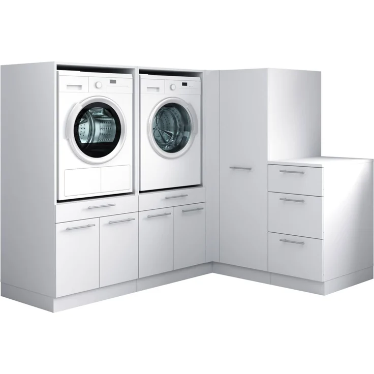 Laundreezy Waschraum Komplett-Set, Weiß - Modulares Schranksystem für Waschküche & Hauswirtschaftsraum - 203 x 162 x 68 cm (B/H/T)