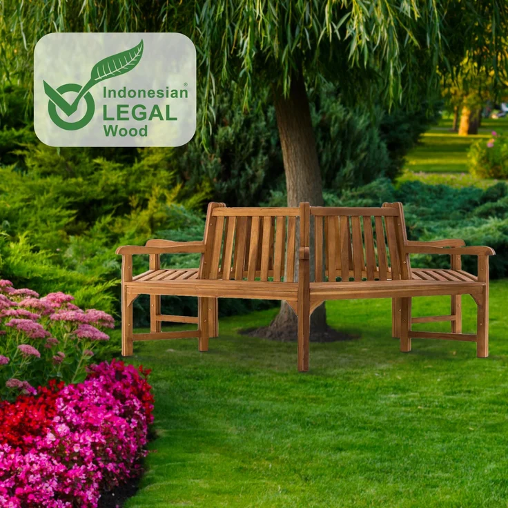 Baumbank NEBEL - Holz Teak 250x250x93 cm | Kreisrunde Sitzbank Mit Lehne Baumbank Gartenbank Für Baum – Bild 7