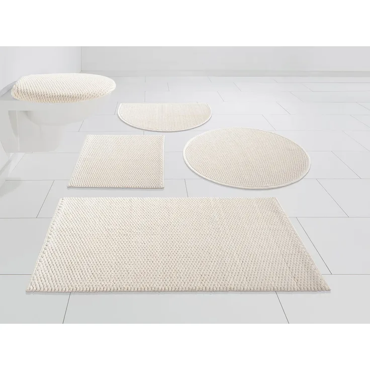 my home Badematte Dalia, Badvorleger, Badezimmer Teppich, Höhe 4 mm, fußbodenheizungsgeeignet, strapazierfähig, Baumwolle, 2-tlg. Hänge-WC Set, Baumwolle, Badteppich, Badematten auch als 2-teiliges Set erhältlich