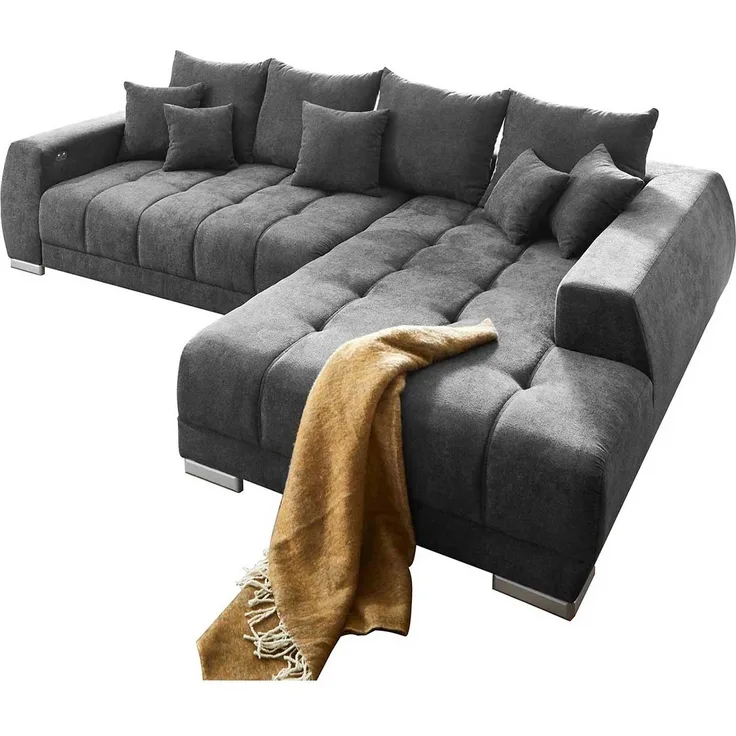 Wohnlandschaft Molly / Mustang, Flachgewebe, Holz, Anthrazit, 300 x 86 x 225 cm