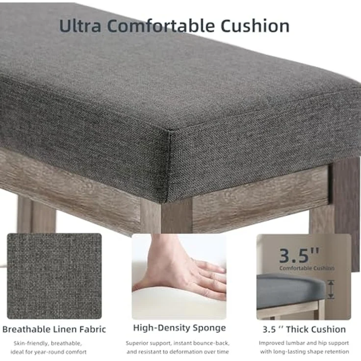 CangLong 70cm Rechteckiger Fußhocker Bequemer Stoff gepolstert Holzbank Sitz für Wohnzimmer, Schlafzimmer & Outdoor, Grau – Bild 5