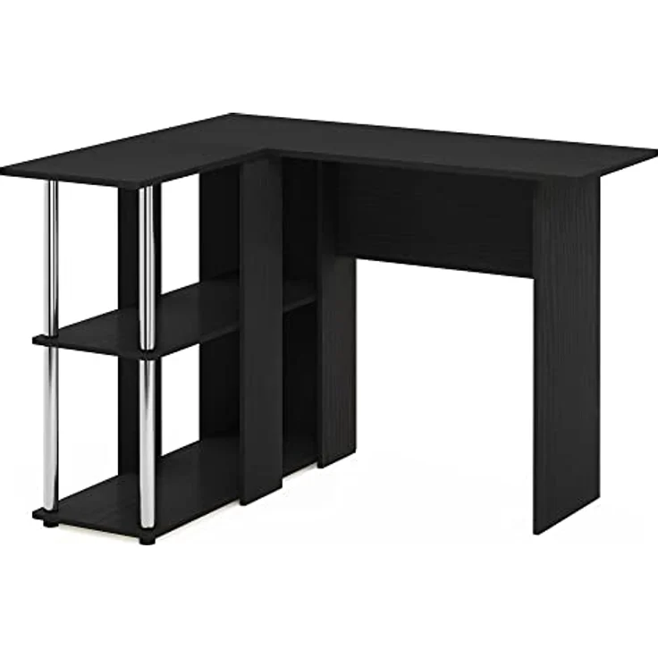 Furinno Abbott L-förmiger Schreibtisch mit Bücherregal, Americano, Edelstahlrohre – Bild 6