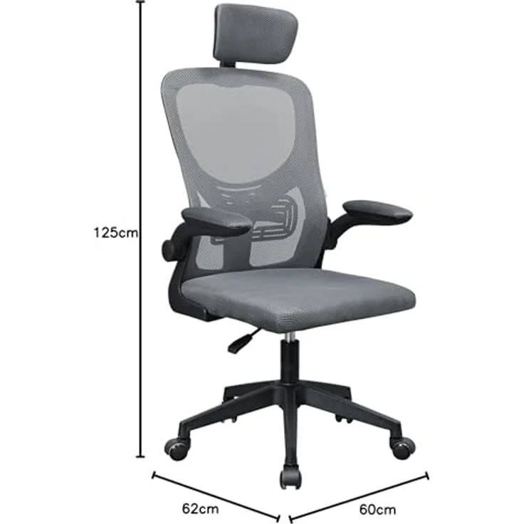 Mars Gaming MGC-ERGOPLUS, Professioneller Ergonomischer Stuhl, Dynamische Lendenwirbelstütze, Atmungsaktives Netz, Höhenverstellbar 115 und 125cm, Klappbare Armlehnen, Verstellbare Kopfstütze, Grau – Bild 3