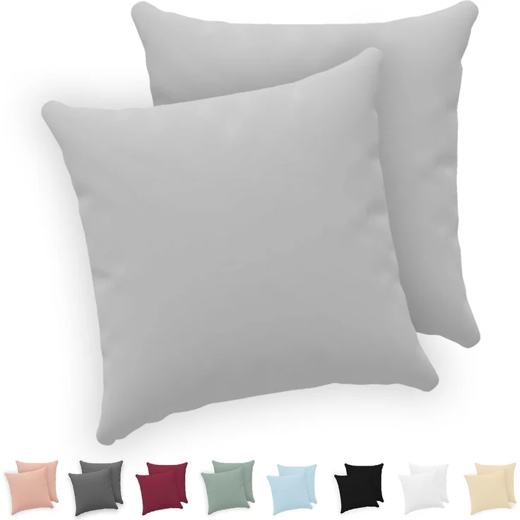 Twinzen® Kissenbezug 50x50 (2er-Set) - 100% Jersey Baumwolle 150 GSM Kissenbezüge - Grau - Für Kissenbezüge 50x50 cm - Kissenhülle - Kissenbezug mit Reißverschluss - Oeko-Tex Zertifiziert – Bild 1