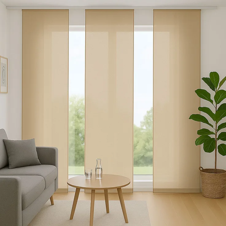 Flächenvorhang mit Klettband, Paneelwagen und Schleuderstab, ( BxL ) 60x245 cm in , blickdichte Schiebegardine mit Klett in vielen Farben Beige