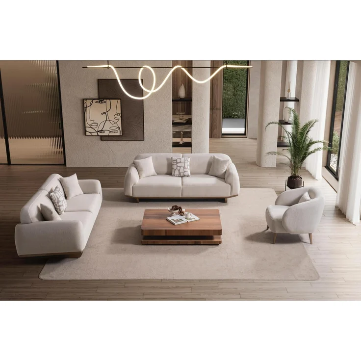 Sitzgruppe/Sofa Set - Wohnzimmergarnitur "Vegas" 3+3+1-Hellgrau – Bild 1