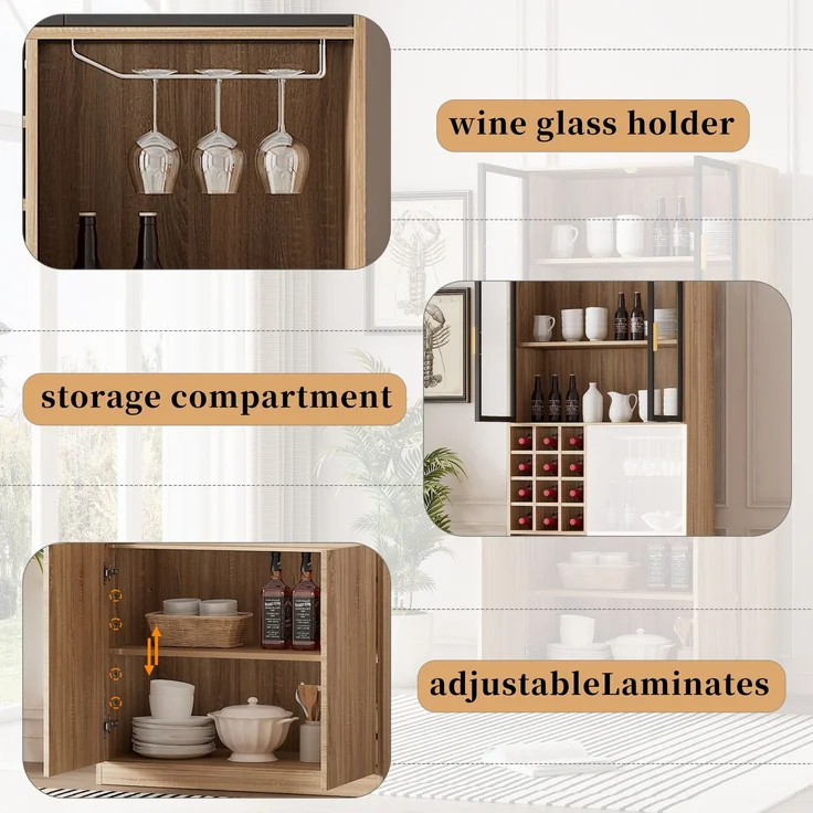 Badezimmerschrank,Spirituosenschrank,Vitrine Vitrinenschrank mit Glastüren und Beleuchtung 180 CM--Natürlich2--80x40x180cm--YOUDENOVA – Bild 7
