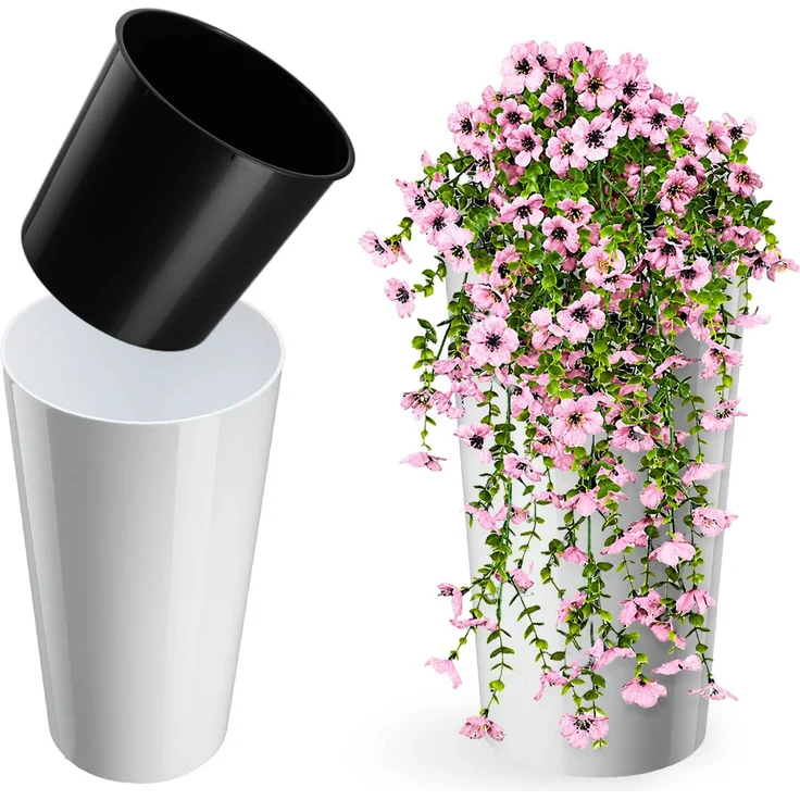 KADAX Blumentopf Blumentopf 57cm Abdeckung mit Einsatz Blumenständer Kunststoff weiß – Bild 1