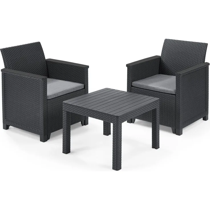 Balkonset Emma grau mit Sitzkissen Sitzgruppe Gartenmöbel Balkonmöbel Gartenset