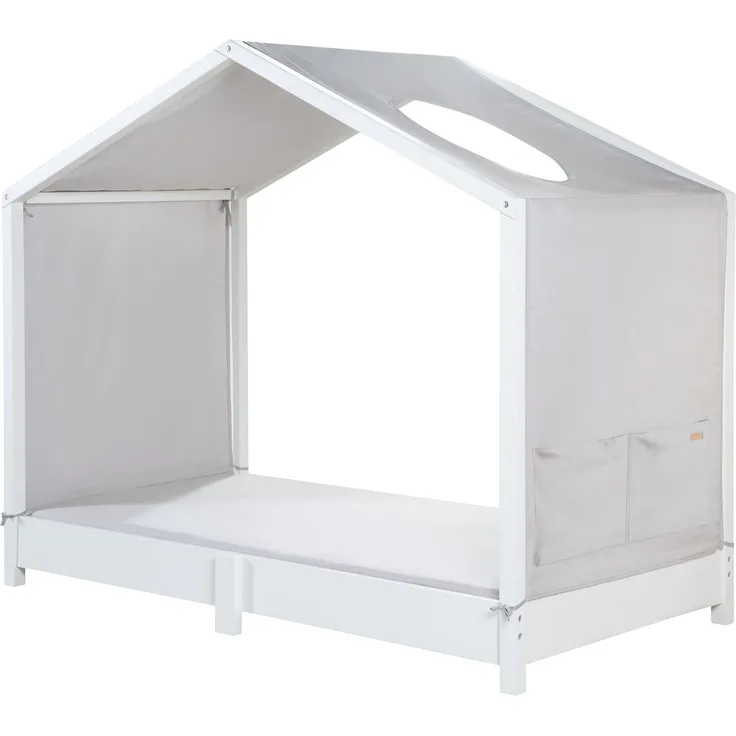roba Bezug für Montessori Hausbetten 70 x 140 cm - Passendes Zubehör zum Umbau in Himmelbett - Inkl. 3 Aufbewahrungstaschen & Dachfenster - Hellgrau