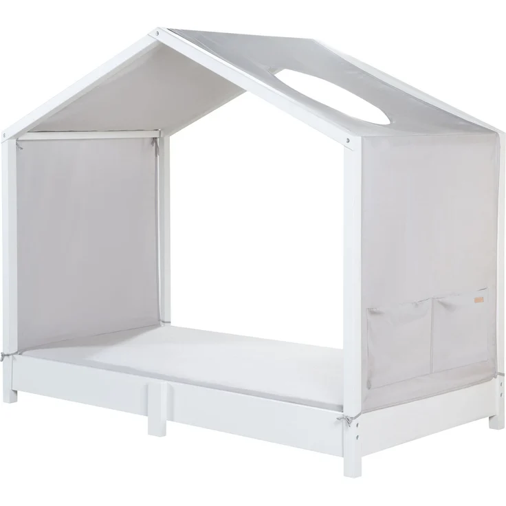 roba Bezug für Montessori Hausbetten 70 x 140 cm - Passendes Zubehör zum Umbau in Himmelbett - Inkl. 3 Aufbewahrungstaschen & Dachfenster - Hellgrau – Bild 1