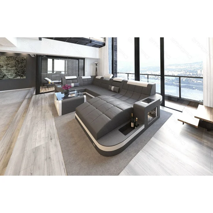 Mini Relax Wohnlandschaft Wave mit LED – Komfort - Ledermix - Grau-Weiß - Rechts – Bild 4