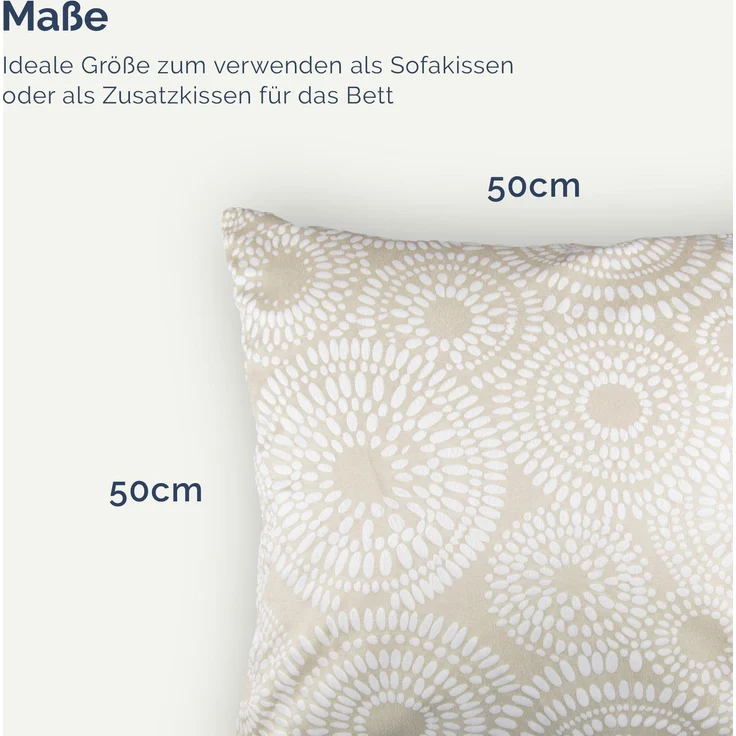 Dekokissen 50x50 mit verd. Reißverschluss, ( Beige ) Kissenbezug inkl. Füllkissen "Punkte", Dekorative Kissenbezüge, weicher Bezug für Kissen – Bild 2