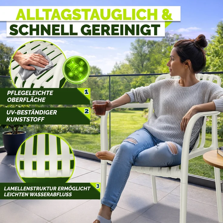 tillvex® Gartenstühle 2er Set Stapelbar Wetterfest mit Armlehne | Outdoor Stühle bis 120kg belastbar | Gartenstühle Outdoor | Terrassenstuhl Gartenmöbel Balkon Garten Terrasse – Bild 10