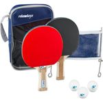 Relaxdays Tischtennis-Set inkl. 2 Schläger, 3 Tischtennisbälle, Tischtennisnetz & Reissverschlusstasche, Kunststoff rot / schwarz