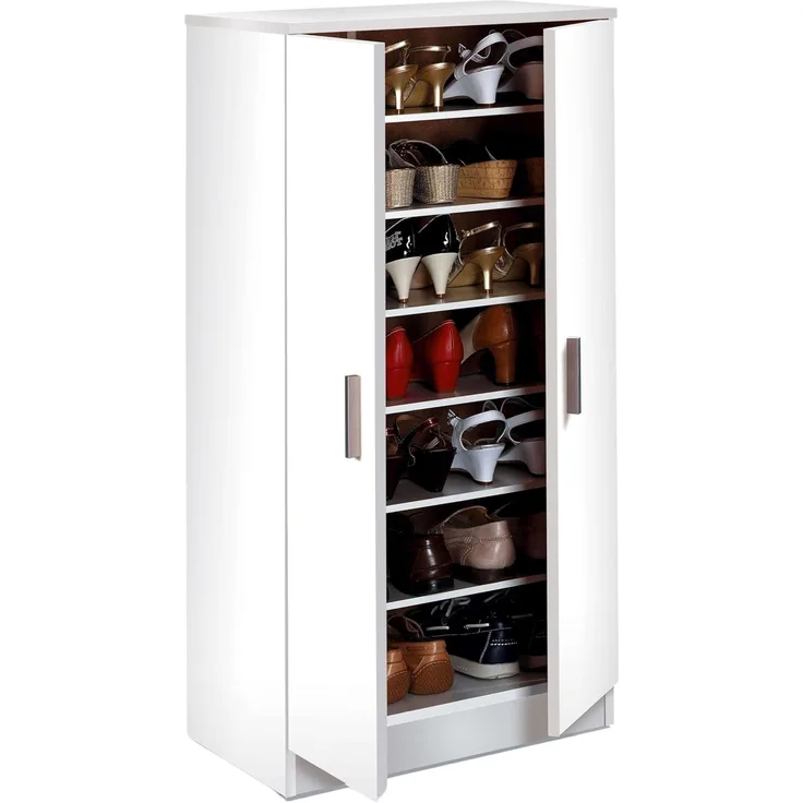 Habitdesign, Schuhschrank mit 2 Türen – weißer Beistellschrank für ca. 12–15 Paar Schuhe, platzsparend für Flur, Schlafzimmer oder Eingangsbereich, Maße: 55 x 108 x 36 cm (B x H x T), Modell Basic