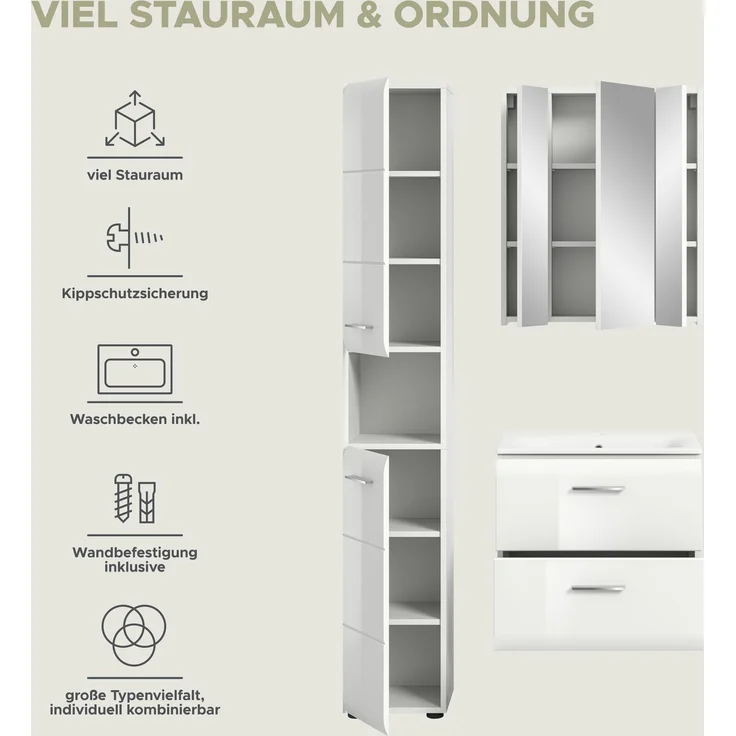 Badkombination (B/H/T: 105x185x46 cm) in weiß hochglanz tiefzieh – Bild 9