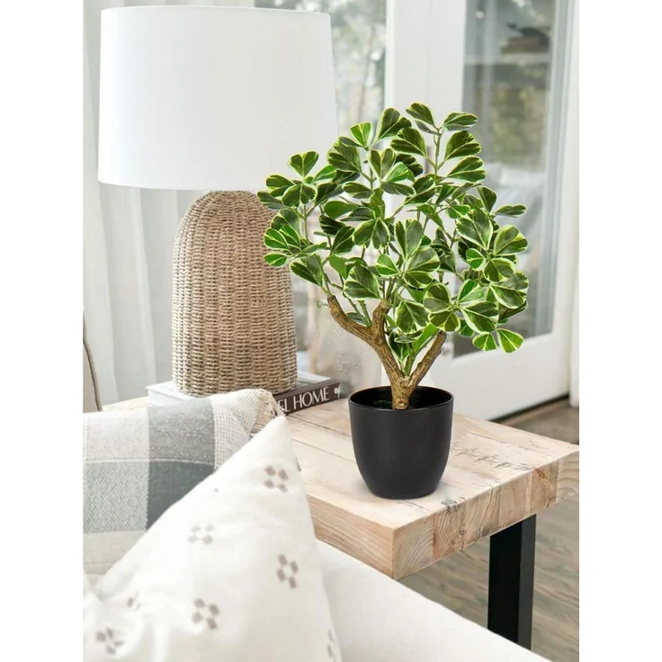 Kunstpflanze Ficus 43CM Schwarzem Topf Deko Fensterbank Bad Wohnzimmer – Bild 6