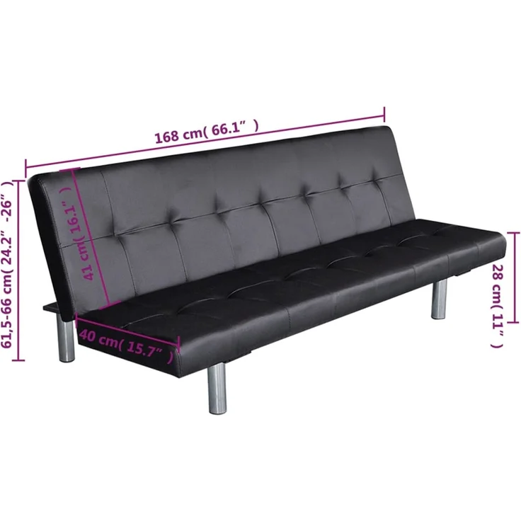 vidaXL Schlafsofa mit zwei Kissen, Kunstleder, Verstellbar, Schwarz, 66 x 77 x 168 cm – Bild 10