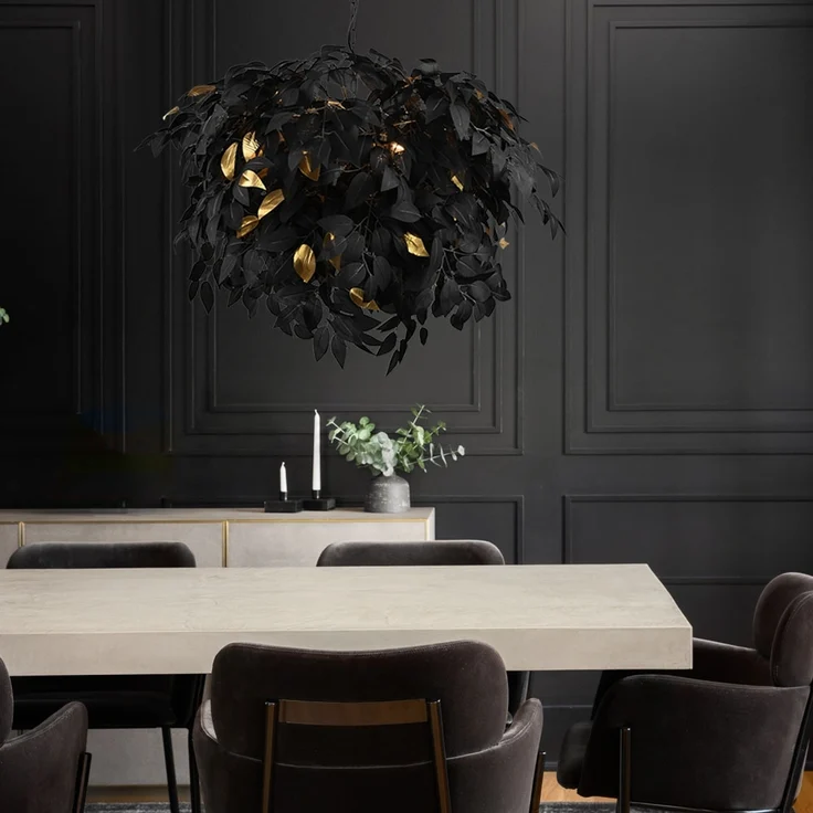 Pendelleuchte, 4-Flammig, Blätter, schwarz-gold, D 70 cm – Bild 5