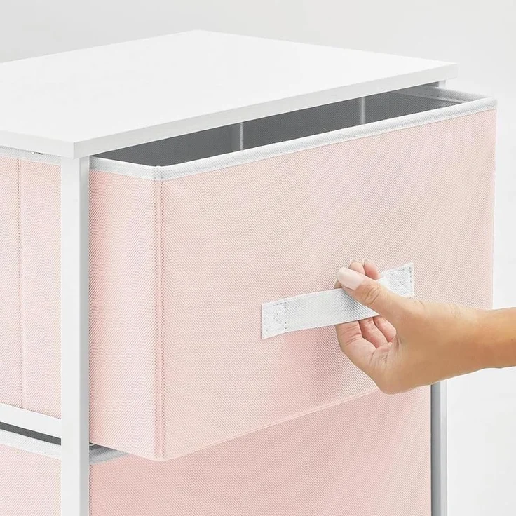 mDesign Nachttisch Kommode Schrank Organizer Stoff Metall MDF Rosa / Weiß – Bild 7