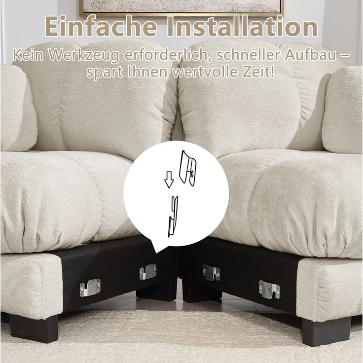 DESVIAE Sofa 3-Sitzer mit Steppnähten 260x86x90 cm Chenille Hellkhaki – Bild 5