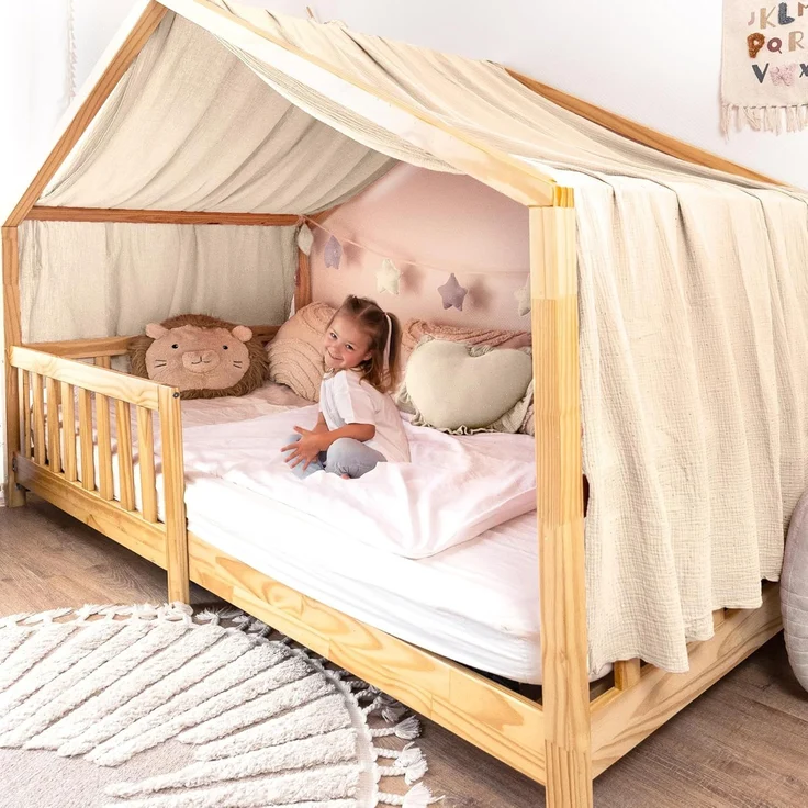 lilimaus Betthimmel Musselin Hausbett Himmel Kinderzimmer Baumwolle mit Gold, Gemütlicher Baldachin aus Baumwolle für traumhafte Kinderzimmer-Deko – Bild 1