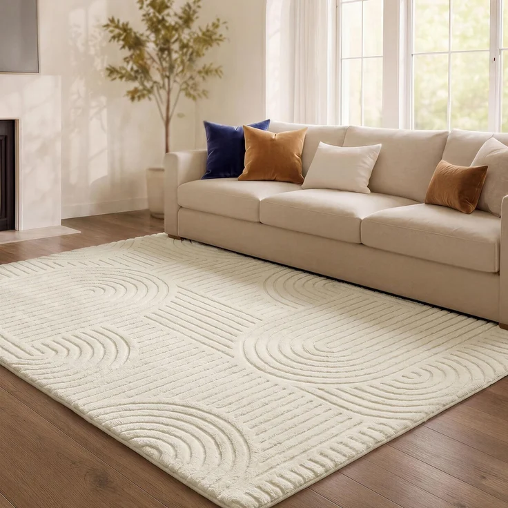 SONGMICS Teppich, 3D Hoch-Tief-Flor, Geometrisches Muster, 230 x 160 x 1 cm | Maschinenwaschbar, Rutschfeste TPR-Rückseite, für Wohnzimmer und Schlafzimmer, Cremeweiß, HILA Kollektion TAR134WZ02