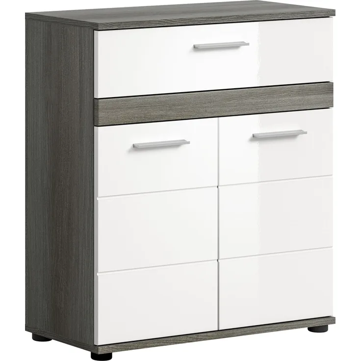 Badschrank Blake II - Rauchsilber / Weiß Hochglanz