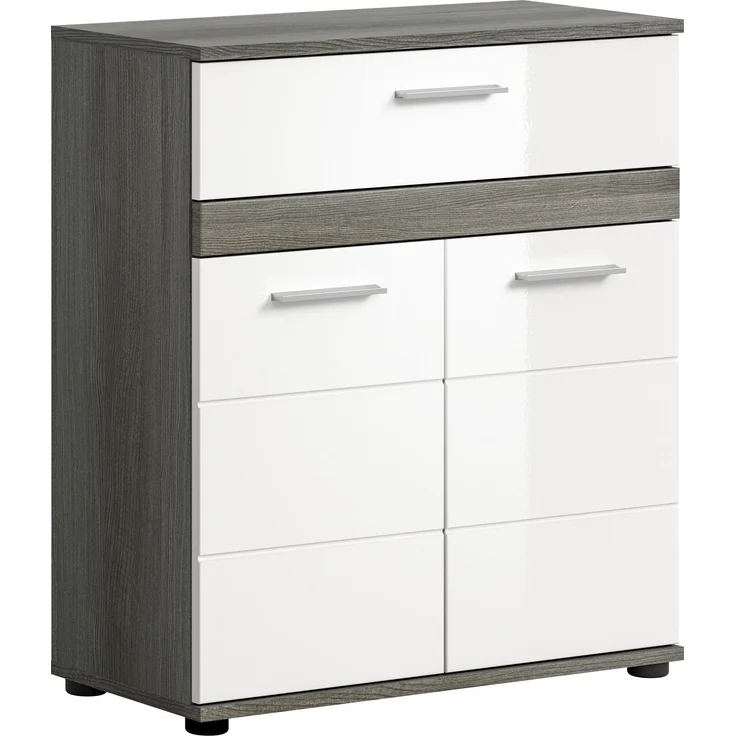 Badschrank Blake II - Rauchsilber / Weiß Hochglanz