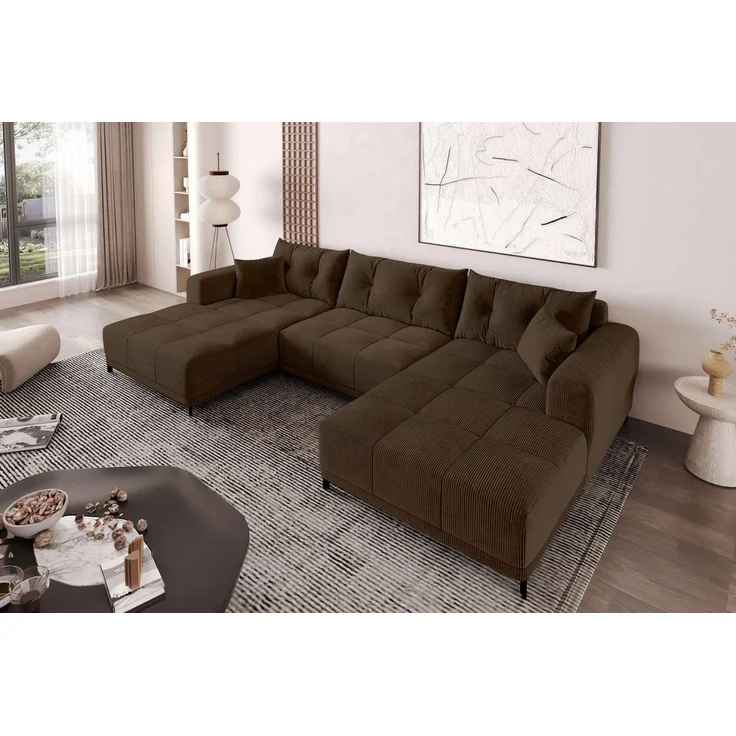 99rooms Massimo Wohnlandschaft Cordstoff POSO Braun mit Schlaffunktion – Bild 3