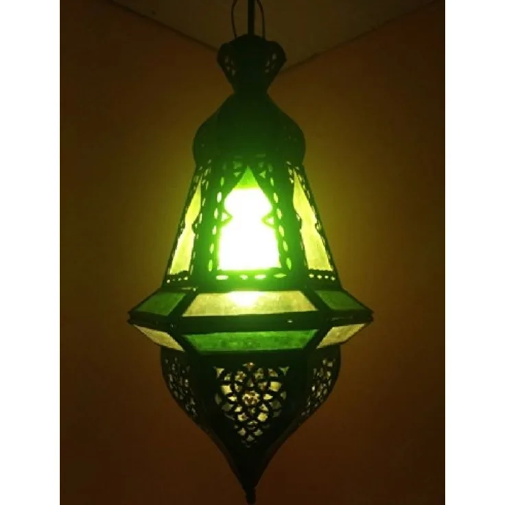 Marrakesch Orient & Mediterran Interior Pendelleuchte Orientalische Hängelampe Anya Grün, Handgefertigt aus Glas & Metall, ohne Leuchtmittel, Handarbeit
