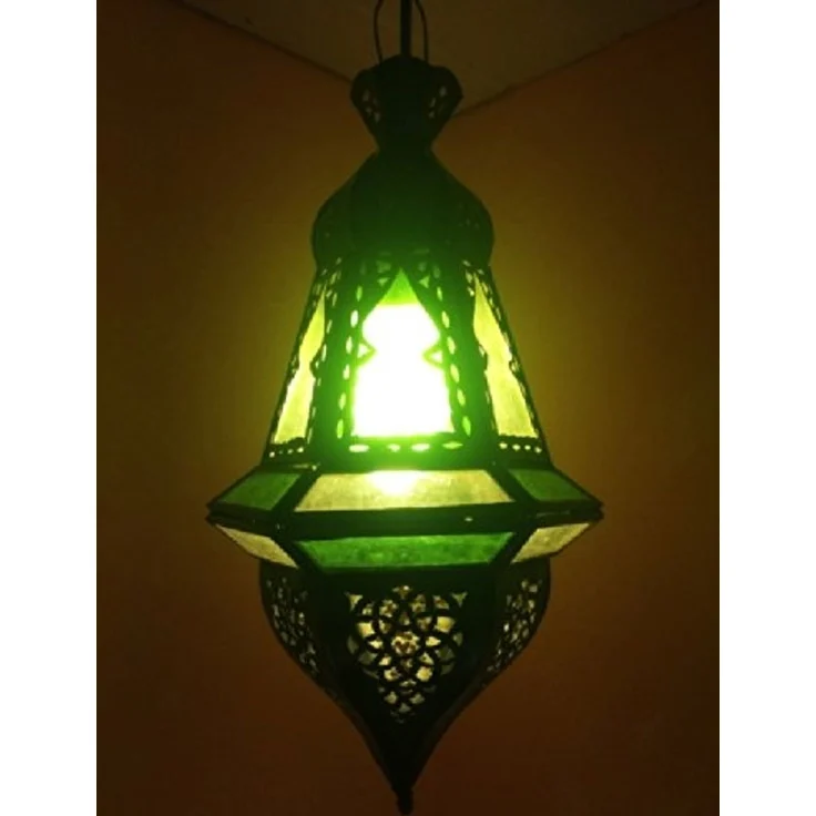 Marrakesch Orient & Mediterran Interior Pendelleuchte Orientalische Hängelampe Anya Grün, Handgefertigt aus Glas & Metall, ohne Leuchtmittel, Handarbeit – Bild 1