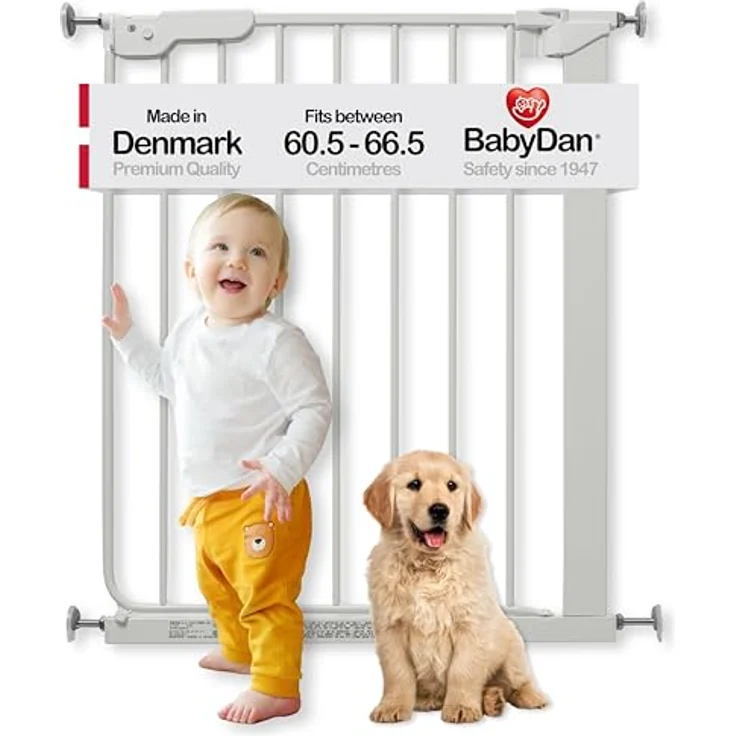 BabyDan Esjberg Türschutzgitter für Kinder und Babys, extra schmal, für Öffnungen von 60,5–66,5 cm, Weiß, hergestellt in Dänemark aus 100% italienischem Stahl. – Bild 2