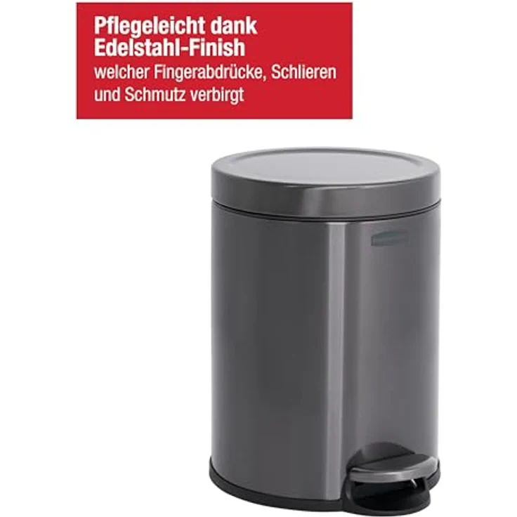 Rubbermaid Runder Step-On Mülleimer 6L, Anthrazit Edelstahl – Kompakter Pedaleimer mit langsam schließendem Deckel und entnehmbarem Einsatz für Bad, Küche und Büro – 2179250 – Bild 5