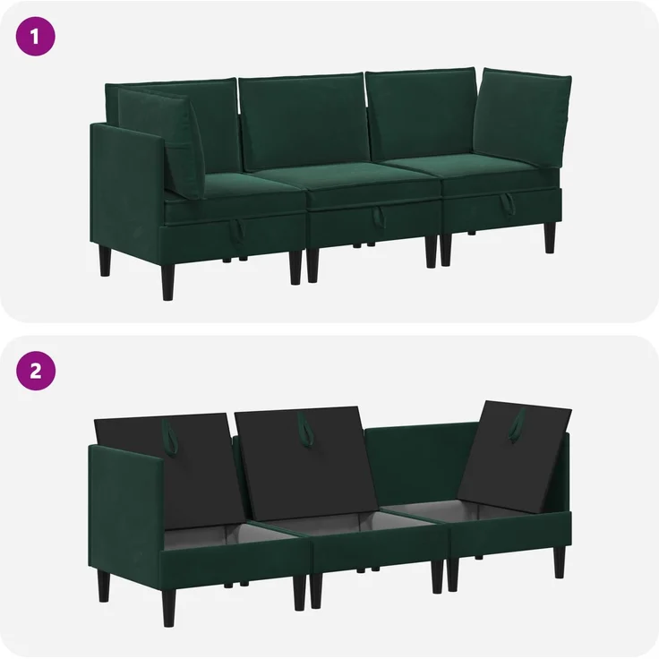vidaXL Wohnzimmergarnitur mit Kissen 3 pcs Dunkelgrün Samt 3413738 – Bild 8