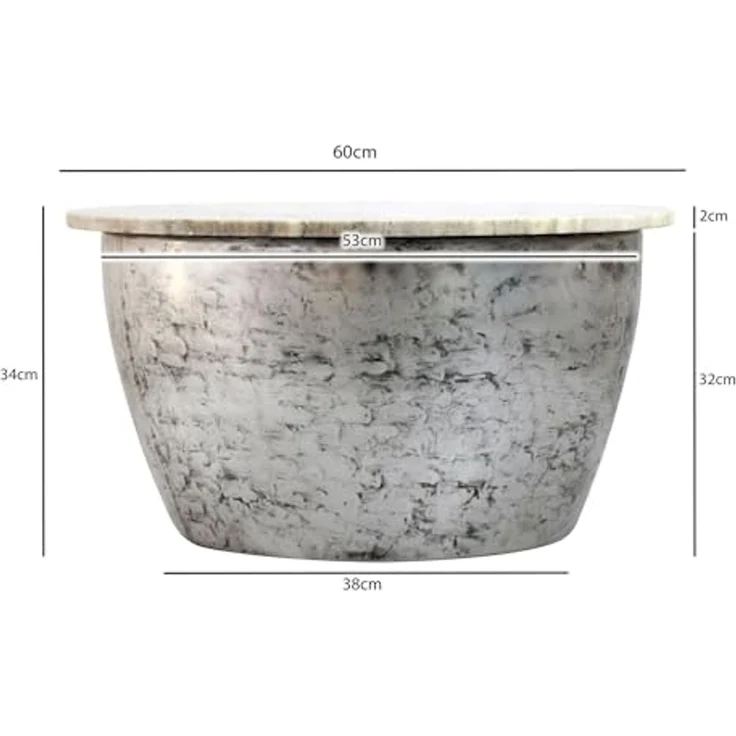 Couchtisch Metall mit weißer Marmor Tischplatte 60cm rund - Design Wohnzimmertisch Runder Loungetisch - Massiver Sofatisch - Extravaganter Beistelltisch Handmade – Bild 3