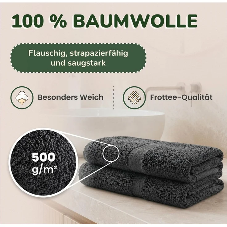 leevitex® Handtücher 8er-Set, 50 × 100 cm, aus 100% Baumwolle, Anthrazit, Frottee (Set, 8-St), OEKO-TEX® STANDARD 100 zertifiziert und hochwertig verarbeitet – Bild 4