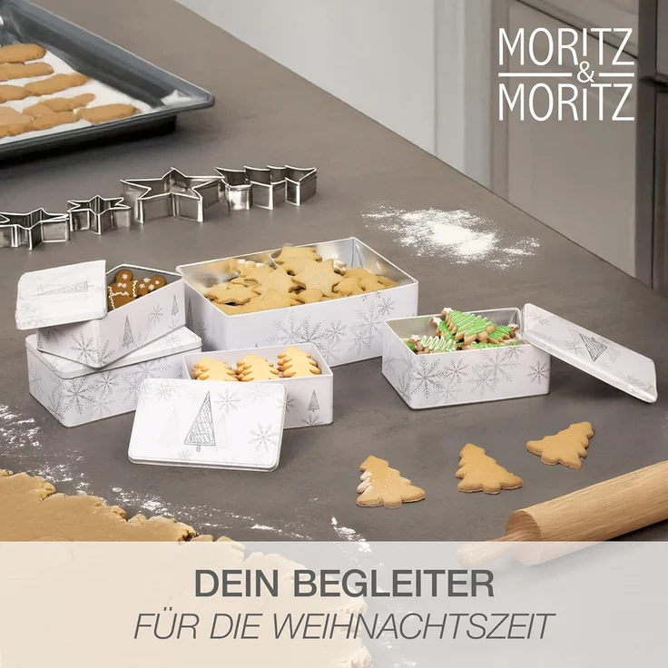 Moritz & Moritz Keksdose Weihnachten Keksdosen mit Deckel rechteckig 5tlg Set, Metall, (Set, 5-tlg, Set), Blechdose mit Deckel im festlichem Design – Bild 4