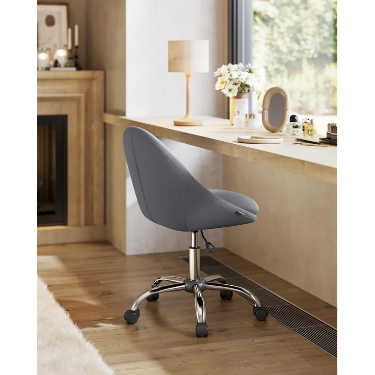 SONGMICS Homeoffice-Stuhl, Schminkstuhl aus Baumwoll-Leinen-Mischgewebe, Schreibtischstuhl, Schaumstoffpolsterung, höhenverstellbar, für Arbeitszimmer, Schlafzimmer, schiefergrau OBG020G05 – Bild 3