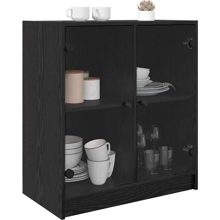vidaXL Seitenschrank Schwarz Eichen-Optik 68 x 37 x 75,5 cm 886248 – Bild 2