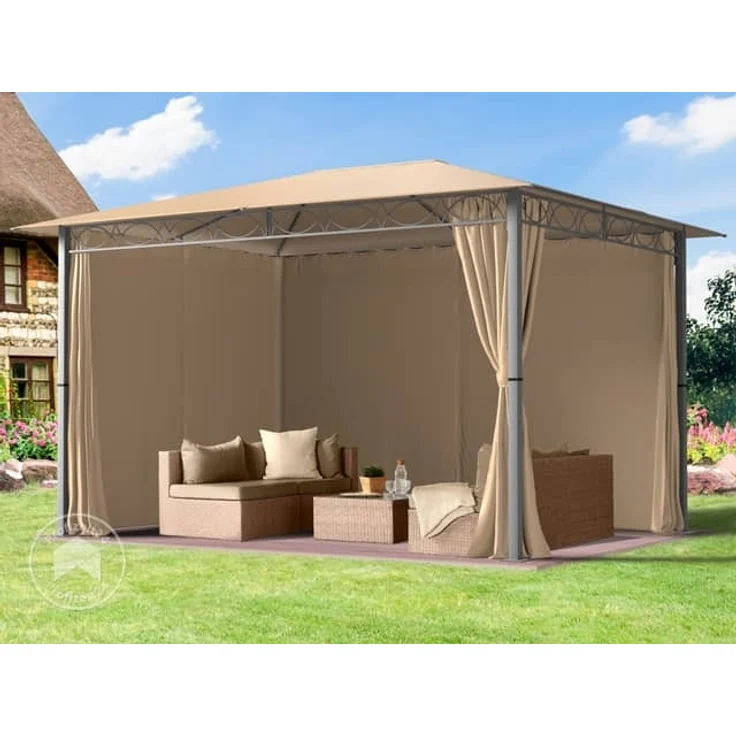 Gartenpavillon 3x4 m wasserdicht PREMIUM Pavillon mit 4 Seitenteilen Gartenzelt ca. 220g/m² Dachplane in taupe – Bild 2