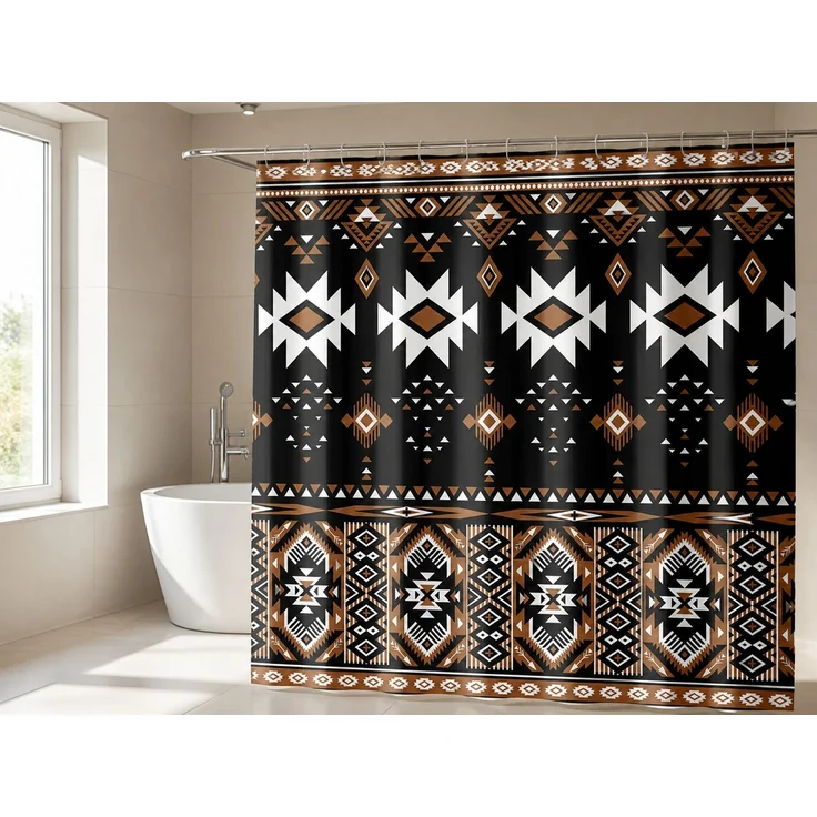 Wasserdichter Duschvorhang mit Ethno-Muster Schwarz-Braun 220 x 180 cm – Bild 2