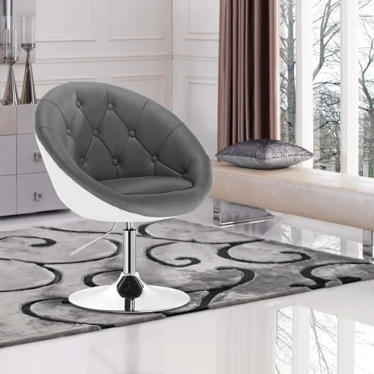 WOLTU® BH41grw-1 1 x Barsessel Loungesessel mit Armlehne Kunstleder 2 farbig Grau+Weiß – Bild 3