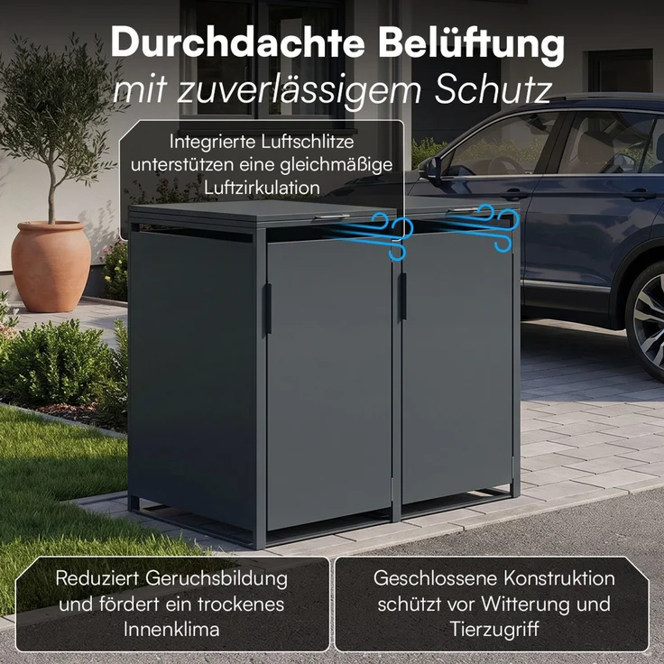 STEELSØN 'Thoria' Mülltonnenbox 2er je 240 Liter, anthrazit, Mülltonnenverkleidung aus Stahl, wetterfest, 116x80x134 cm, Müllbox für 2 Tonnen – Bild 7