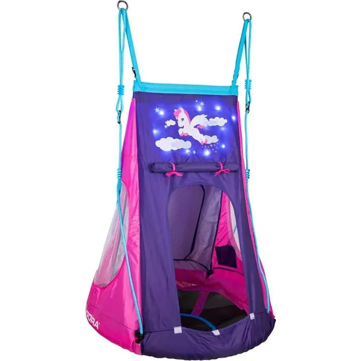 HUDORA 72151 Nestschaukel Cosmos 90 Nestchaukel mit Zelt und LED Beleuchtung, blau/schwarz