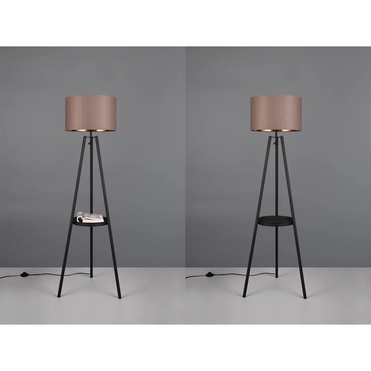 LED Tripod Stehleuchte mit Stoffschirm Taupe/Gold & Ablagetisch, Höhe 152cm – Bild 5
