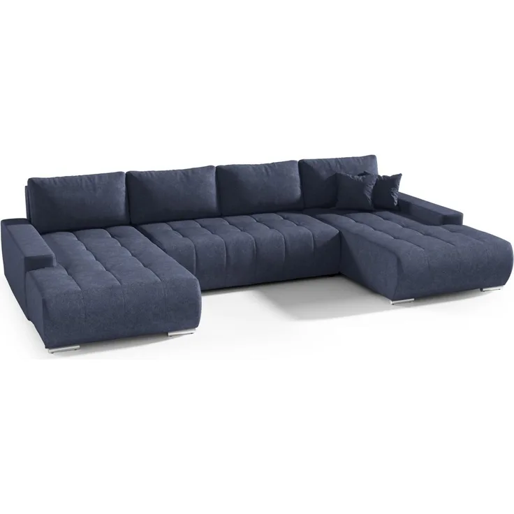 Wohnlandschaft Sofa mit Schlaffunktion VOGAR Stoff Aston Dunkelblau