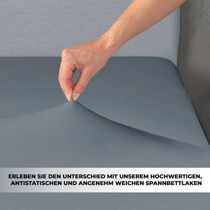 Malika Spannbettlaken aus 100% Baumwolle, 90-100x200, Anthrazit, Jersey Baumwolle, Gummizug: Ja, (2 Stück), Allergikergeeignet, Pflegeleicht und Atmungsaktiv – Bild 2
