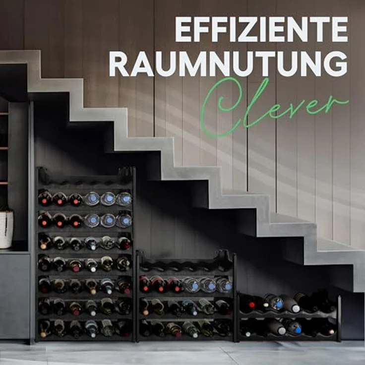 Novaliv Schwarzes, Modulares Flaschenregal für 144 Weinflaschen - Stapelbar, Erweiterbar, Robust - Ideal für Weinlagerung in Keller, Gastronomie & Zuhause, Getränkeschrank, Weinregal stapelbar – Bild 7